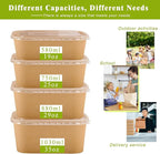 MINCOCO 50 Count Paper Bowls Disposable Meal Prep Containers with Lids【Includes 50 Wooden Forks + 100 Labels】 Salad Food Containers Freezer & Microwave Safe Leakproof Soup Bowls (29 Ounce, 50-Count)