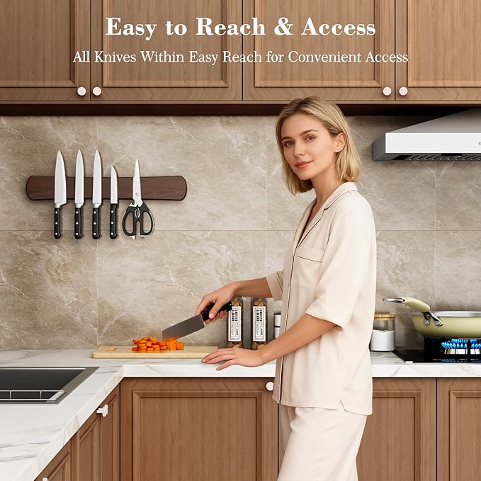 Magnetic Knife Holder for Wall, 24 Inch Extra Large Wood Knife Strip with Strong Magnetism, Space Saver Organizer for Farmhouse/Restaurant Kitchen, Housewarming Gifts