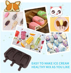 Popsicle Molds Set of 2, Ice Pop Molds Silicone, 3 Cavities Ice Cream Oval Cake Pop Mold with 100 Wooden Sticks for DIY Popsicle, Cake (Brown)
