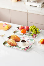 Blue Boat 16.5" x 11.5" Rectangular Melamine Serving Tray Set of 2 Blossom, Light Weight Easy to Clean Sturdy Stackable Serving Tray with Handle, Fruit, Snacks, and Desserts Trays, TV Trays