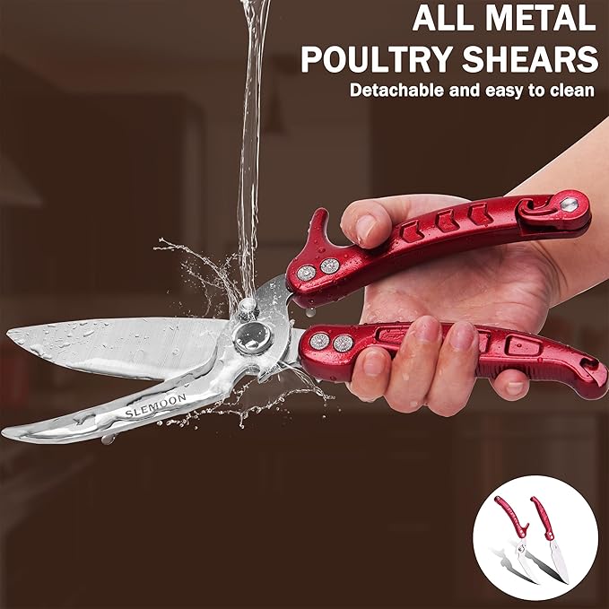 Kitchen Shears Heavy Duty Poultry Shears Meat Cutting Dishwasher Safe and Stainless Food Kitchen Scissors for Chicken Turkey Thanksgiving,Burgundy