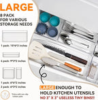 Criusia Utensil Drawer Organizer for Kitchen, 8 Pack Silverware Organizer Utensil Holder, Clear Plastic Drawer Dividers for Flatware, Cutlery, Kitchen Gadgets Accessories, Organizador de Cocina