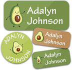 Personalized Daycare Name Labels for Kids (130 Labels) - Custom Waterproof Name Stickers for Clothing Tags, Water Bottles, Lunch Boxes and School Supplies (Avocados)