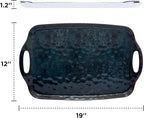 TP Serving Trays with Handles, 19 Inch Large Rectangular Melamine Serving Platter Set of 2, Retro Black