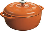 Lodge 6 Quart Enameled Cast Iron Dutch Oven with Lid – Dual Handles – Oven Safe up to 500° F or on Stovetop - Use to Marinate, Cook, Bake, Refrigerate and Serve – Pumpkin