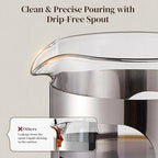 Veken French Press Coffee Maker 34oz 1 L, No Plastic Touching Cafe, Heat Resistant Thickened Borosilicate Glass, Stainless Steel Brewer, Cold Brew Cafetera Teapot for Kitchen Travel Camping, Silver