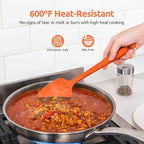 U-Taste Silicone Spoon Spatula Set, 600ºF High Heat Resistant Food Grade Flexible Rubber Scraper, Integrated Cooking Mixing Baking Kitchen Utensils Set of 3 for Nonstick Cookware (Orange)