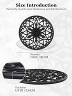 SMARTAKE 6 Set Silicone Trivet Mats, Multi-Use Intricately Carved Coasters, Insulated Non-Slip Durable Kitchen Mats, Flexible Modern Kitchen Table Mat, for Hot Dishes, Pots, Countertop (Black)