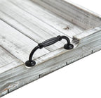 Rustic Vintage Big Wood Food Serving Trays with cutout Metal Handles(20 Inches) large Nesting Board Decorative Serving Trays Platter for Breakfast in Bed, Ottoman, Coffee Table, BBQ, Party(Gray white)