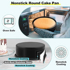 LIANYU 6 Inch Round Cake Pan for Baking, Nonstick Stainless Steel Baking Cake Pan Tin Bakeware for Birthday Wedding Party, Non Toxic Coating, 2 Inch Deep, Dishwasher Safe, Black