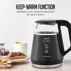 OVENTE 1L Small Electric Kettle with 5 Temperature Preset, Digital Display, 5Hr Keep Warm, Auto Shut-Off, Double-Wall Cool Touch Exterior, Borosilicate Glass,1500W BPA Free Water Boiler, Black KD95B