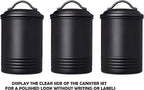 Kitchen Canister Set of 3 Sugar Coffee Tea with lids Food Storage, Black