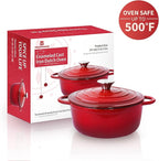 Trustmade 4.5 QT Cast Iron Dutch Oven, Enamel Coated Cookware Pot with Self Basting Lid for Home Baking, Braiser, Cooking, Red