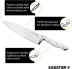 Sabatier 15-Piece Forged Triple Rivet Knife Block Set, High-Carbon Stainless Steel Kitchen Knives, Razor-Sharp Knife set with Acacia Wood Block, White Handles