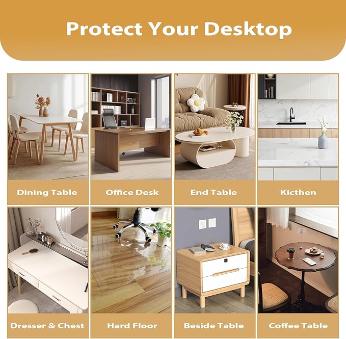 Frosted Table Protector 42 x 78 Inch, 1.9mm Thick Waterproof PVC Plastic Table Cover, Durable Table Pad for Dining Room, Kitchen, Writing Desk, and Coffee Tables