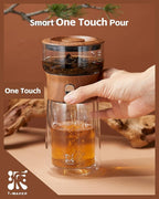 ZENS Modern Glass Infuser Teapot, One Touch Tea Maker for Loose Leaf Tea with Insulated Mug and Portable Case. Enchanted Pot Alternatives for Tea Lover Gifts