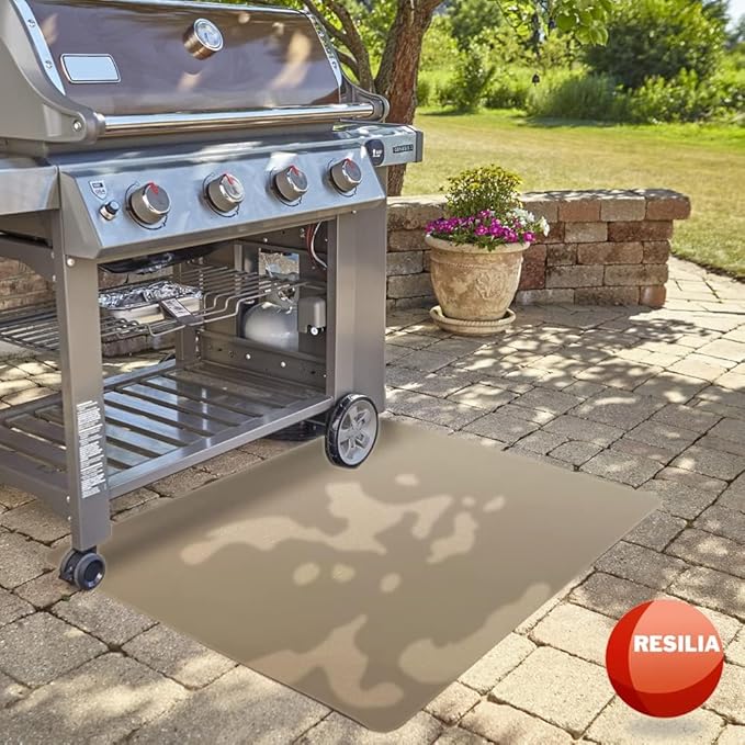 RESILIA X-Large Under Grill Mat – Heavy Duty, Reusable Outdoor Floor Protector Mats for Deck, Patio, & Garage – 57 Inch x 47 Inch, Beige/Tan Orange Peel, Made in The USA