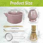 Matcha Whisk Set 6 pc Kit - Traditional Japanese Chasen, Bamboo Whisk Holder, Ceramic Bowl with Spout, Sifter & 2 pc Spoons - matcha kit set, Gift for Matcha Tea Lovers(Pink)