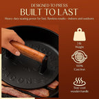 Heavy-Duty Cast Iron Burger Press 8.5 Inch Round Burger Smasher, Grill Press for Cooking Burgers, Bacon, Sandwiches, Steak, Ground Beef, Meats, Sausages, and So On