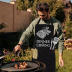 Grill Aprons for Men Women, Dinner is Coming Kitchen Chef Apron with 2 Pockets and 40" Long Ties, Adjustable Bib Apron for Cooking, BBQ, Baking, Gardening, Black