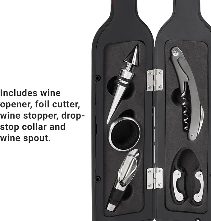 Let's Make Memories Personalized 5 Piece Tool Set - Wine Talk - Wine Bottle Opener - Unique Bar Accessories - Bottle-Shaped Holder - Personalize with Name