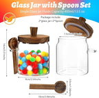 Glass Food Storage Jar with Lids Spoon Glass Coffee Canister Borosilicate Glass Food Containers for Ground Coffee Beans Nut Pasta Sugar Candy Spice Rice Tea (400ml/13.5oz-2 pcs-with spoon)