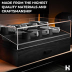 Premium Pocket Knife Display Case for 30 Knives - Large Wooden Knife Organizer, Storage & Holder with Unique Pillars, Hinged Cover, Drawer - Knife Collection Box - Handcrafted for Men