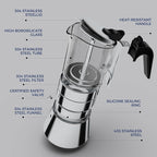 Stovetop Espresso Maker, Crystal Glass-top & Stainless Steel Espresso Moka Pot,Classic Italian coffee maker（360ml）