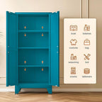 61" Tall Metal Storage Cabinet with 2 Doors and 3 Adjustable Shelves, 4-Tier Kitchen Pantry Storage Cabinet for Kitchen, Living Room, Dining Room and Office, Blue