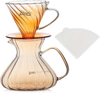 Bincoo Pour Over Coffee Maker Set,650ML Borosilicate Glass Carafe with Coffee Driper&50pcs Paper Filter,Glass Coffee Maker for Home Café Restaurant(Champagne)