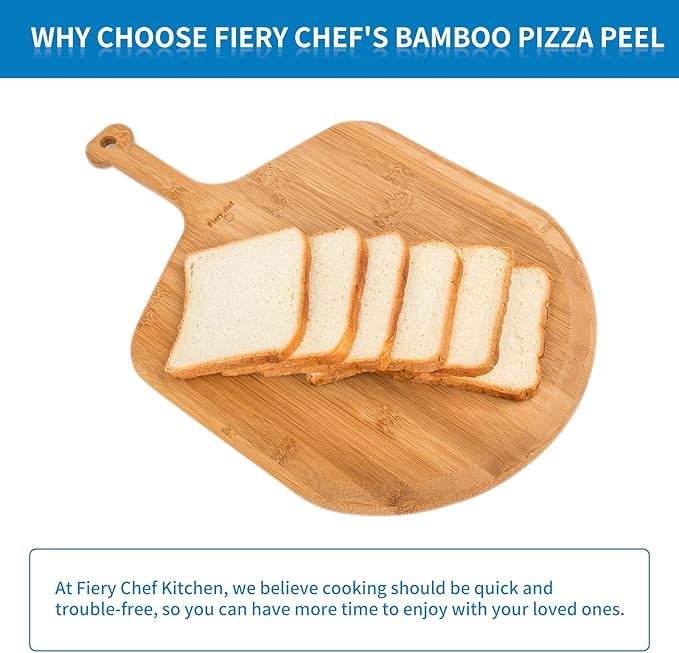 18” Bamboo Pizza Peel - Lightweight Smooth Wooden Pizza Paddle and Pizza Cutting Board with 8 Slice Grooves, Outdoor Pizza Oven Accessories, 25.6 Inch x 18 Inch