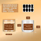 22oz Straight cylindrical Airtight Storage Jars with Bamboo Lid Set of 6 Storage Container Stackable Spice Jar, Kitchen Canister for Sugar, Tea, Cookies and Coffee beans (with Black Lable)