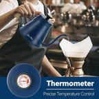 Harriet Gooseneck Kettle with Thermometer for Pour Over Coffee and Tea, 37 fl oz, Stainless Steel, Durable 3-Layer Base, Ideal Spout for Precision Pouring, Compatible with all Stove Tops, Blue