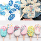 Ouddy Life Popsicle Molds Set of 2, Ice Pop Molds Silicone 4 Cavities Ice Cream Mold Oval Cake Pop Mold with 50 Wooden Sticks for DIY Popsicle, Green Blue