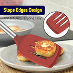 HOTEC Silicone Spatula Set of 2 Heat-Resistant 600°F & BPA-Free Kitchen SaptulaTurner with Stainless Steel Handles, Slotted & Solid Spatulas for Nonstick Cookware, 13.7 Inch, Red