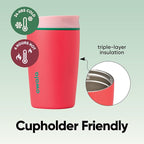 Owala SmoothSip Slider Insulated Stainless Steel Coffee Tumbler, Reusable Iced Coffee Cup, Hot Coffee Travel Mug, BPA Free 12 oz, Pink/Red (Strawberry Fields)