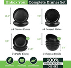 Grow Forward 16-piece Premium Wheat Straw Dinnerware Sets for 4 - Unbreakable Dishwasher & Microwave Safe Plastic Plates and Bowls Sets - Patio, Outdoors, RV, Camping Dishes - Midnight