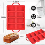 Mini Loaf Pans, Metal Reinforced Frame Silicone Mini Bread Loaf Pans 8 Cavities Nonstick for Baking Cornbread, Bread, Small Loaf, Brownie, Cheesecake, Chocolate 2 Pack Red
