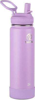 Takeya Actives 24 oz Water Bottle with Straw Lid - Double Wall Stainless Steel Insulation - Dishwasher Safe & BPA-Free - Removable Bumper - Lilac
