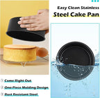 LIANYU 6 inch Cake Pans for Baking, Round Cake Pan Set of 4, Nonstick Stainless Steel Baking Tin Bakeware for Birthday Wedding Party, Non Toxic Coating, 3 Inch Deep, Black