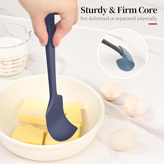 600ºF Heat Resistant Spatulas, High Heat Food Safe Semless Kitchen Silicone Scraper Set for Cooking Baking Mixing Scraping Stirring Nonstick Cookware Pan Bowl (3Pcs,Midniaht Blue)