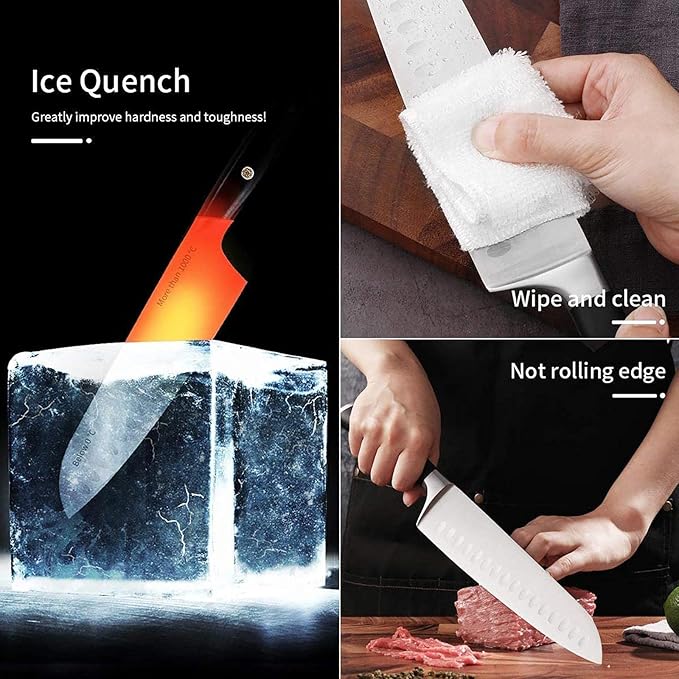 MAD SHARK Kitchen Knife, Chef's Santoku Knife 8-inch, German High Carbon Stainless Steel Chef Knife, Super Sharp Multipurpose Chopping Knife for Meat Vegetable Fruit with Ergonomic Handle & Gift Box