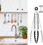 HOTEC Premium Stainless Steel Locking Kitchen Tongs with Silicon Tips, Heat Resistant Cooking Tongs Set of 3-7", 9" and 12" (Black)