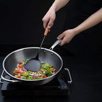 FJNATINH 17inch Wok Spatula and Ladle, Skimmer Spoon, Slotted Turner Spatula Set 304 Stainless Steel Kitchen Utensils Sets, 4-Pieces Cooking Utensils Tools Wok Accessories