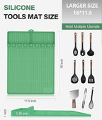 Silicone Griddle Tools Mat for Blackstone - Large Silicone Spatula Mat with Drip Pad - Griddle Mats BBQ Grill Accessories - Side Shelf Mats Grill Pad for Blackstone Griddles Accessories (Light Green)