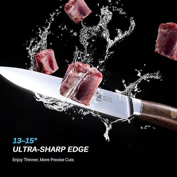 KYOKU 8 Inch Carving Knife - Daimyo Series - Meat and Fruit Slicing Knife with Ergonomic Rosewood Handle, & Mosaic Pin - Japanese 440C Stainless Steel Kitchen Knife with Sheath & Case
