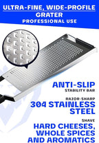 Dalstrong Professional Wide Cheese Grater - Fine - #304 Stainless Steel Blade - G10 Handle Kitchen Shredder - w/Blade Guard - Hard Cheese, Parmesan, Spices, Carrot, Garlic, Ginger - NSF Certified