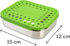 LunchBots Medium Trio II Snack Container - Divided Stainless Steel Food Container - Three Sections for Snacks On the Go - Eco-Friendly, Dishwasher Safe, BPA-Free - Stainless Lid - Green Dots