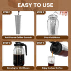 64oz Mason Jar Cold Brew Coffee Pitcher with Stainless Steel Filter & Pour Spout Lid – Airtight Glass Iced Coffee Maker for Tea, Lemonade, Juice – Easy Clean & BPA-Free (1.9L)