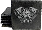 Power & Protection: V-Twin Engine Coasters for Your Ride - Square Slate - Set of 8